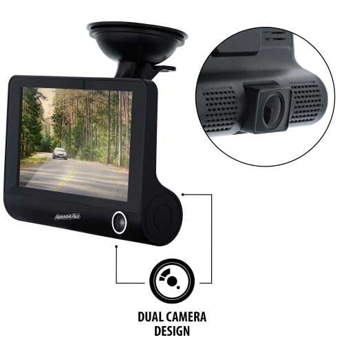 4 inch LCD 1080P HD Dual-Lens Dash Camera, G-sensor Detects Motion and Accidents