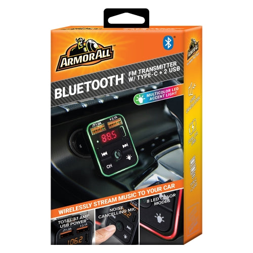 Bluetooth FM Transmitter and Car Charger, 3.4Amp Type-C and Dual USBA Ports