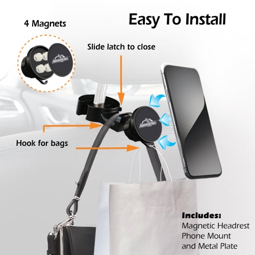 Headrest Hook for Car Seat Back with Magnetic Phone Holder