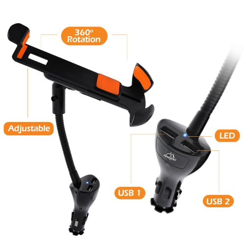 DC Port Smartphone Mount, Secures Your Device, Adjusts Up to 360 Degrees, 2 USBA Ports