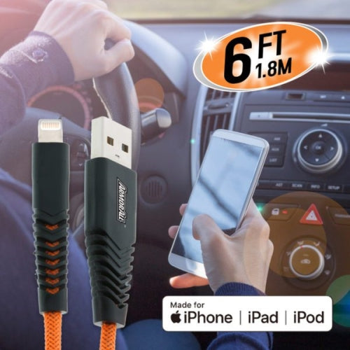Car 6ft Lightning Charging Cable and 3.1 AMP Type-C and USB A Car Charger Port Bundle
