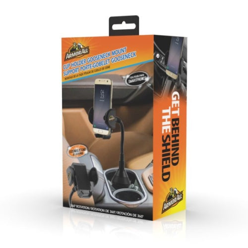 Car Cupholder Phone Mount Adjustable Gooseneck and Car Charger with 2 USB Ports Bundle