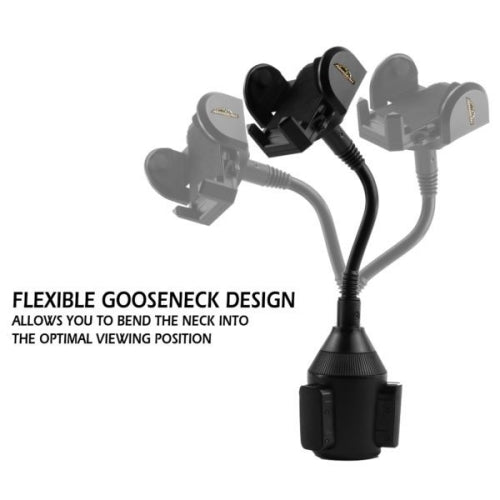 Car Cupholder Phone Mount Adjustable Gooseneck and Car Charger with 2 USB Ports Bundle