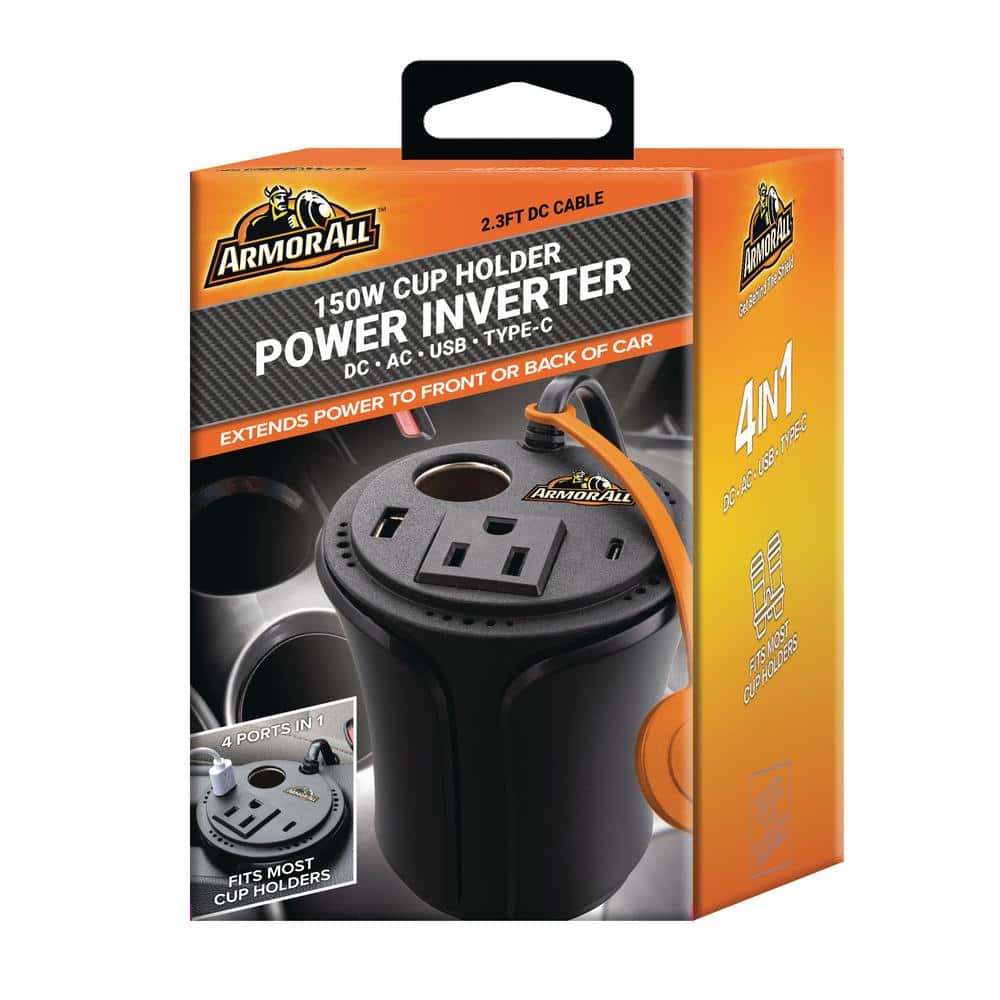 150W Cup Holder Multi-Device Power Inverter, 4 Ports in 1