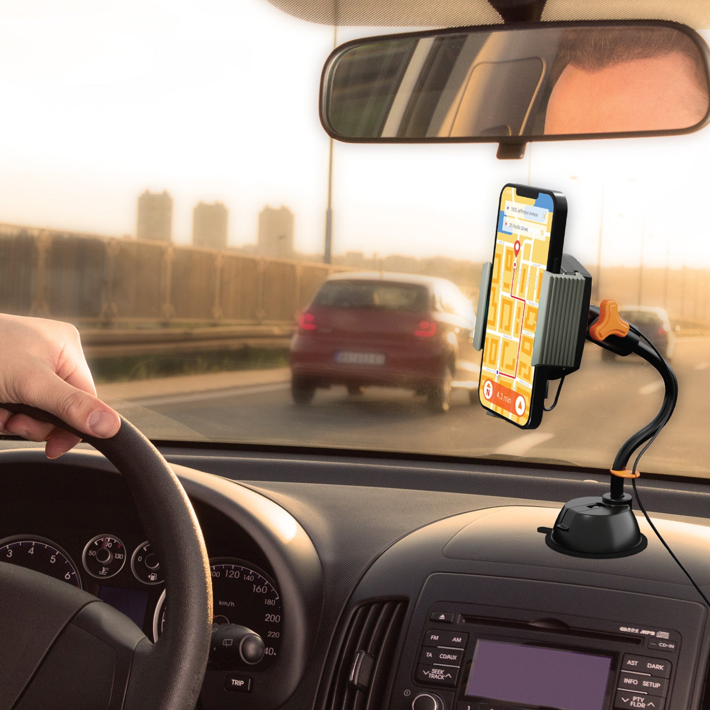15W Fast Wireless Gooseneck Charging Suction Phone Mount, Turns 360 Degrees