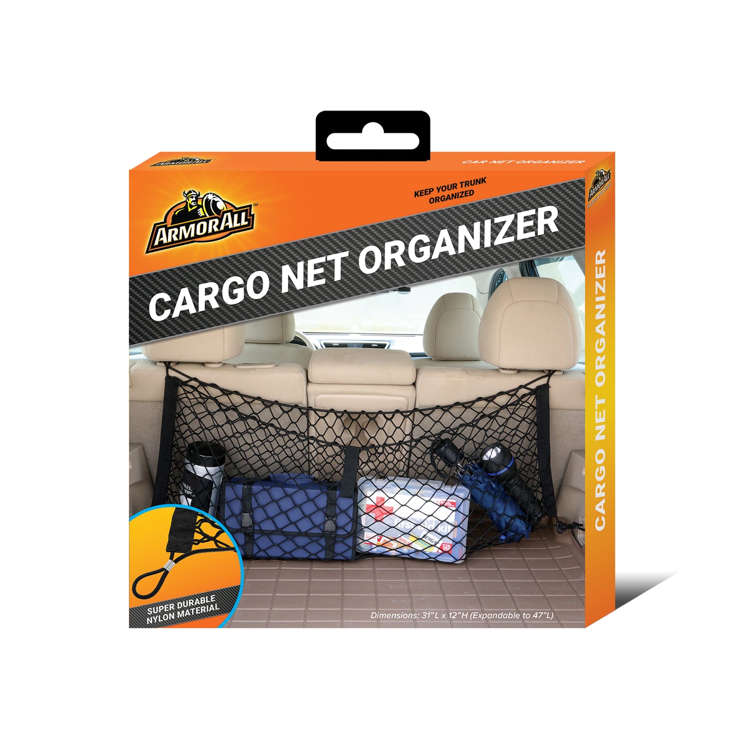 Cargo Net Organizer, 12” x 31” Inch Expandable up to 47” Inches, Super-Durable Nylon Material