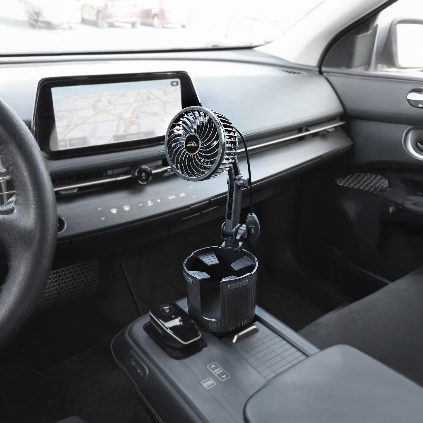 2-in-1 XL Car Fan Cupholder and Mini 2-Speed Cooling Fan, USB A Powered