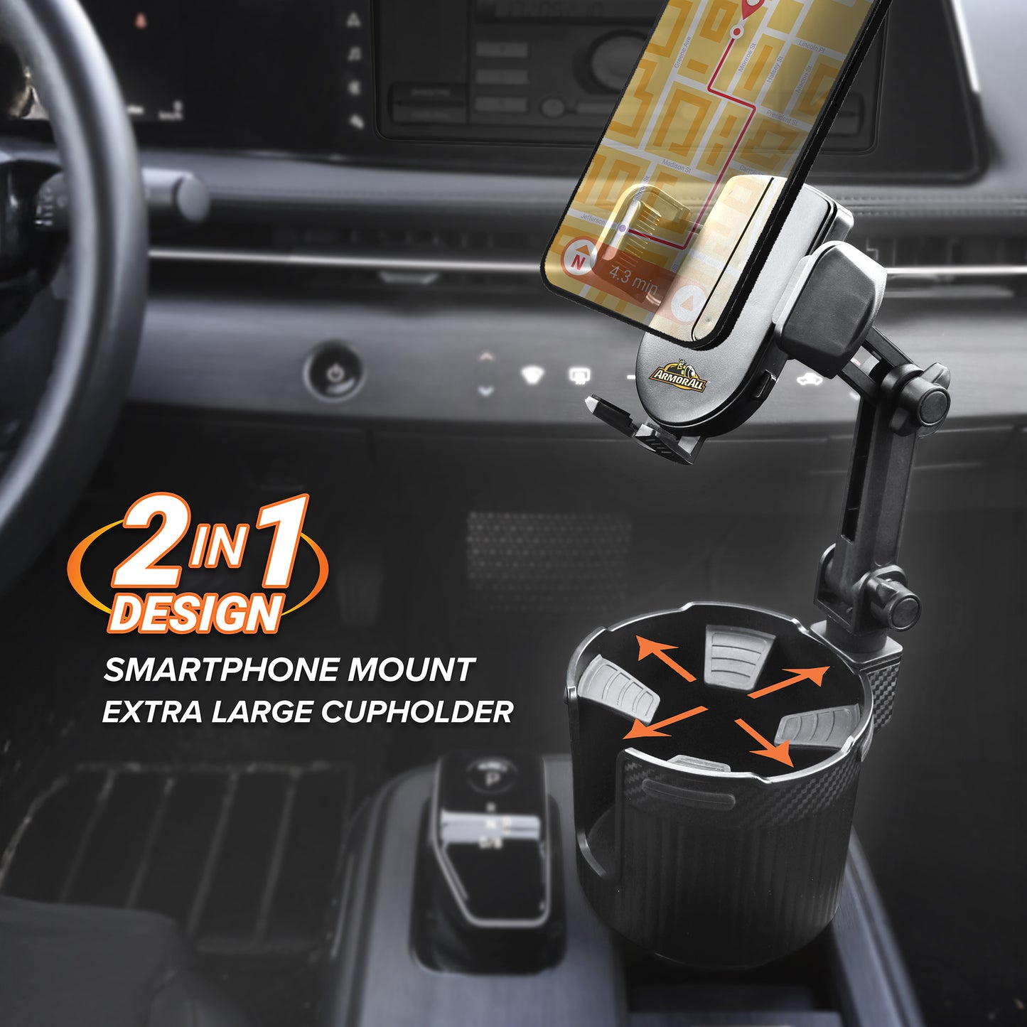 2-in-1 Cup Holder Cell Phone Holder, Dual Cellphone Car Mount and Cupholder