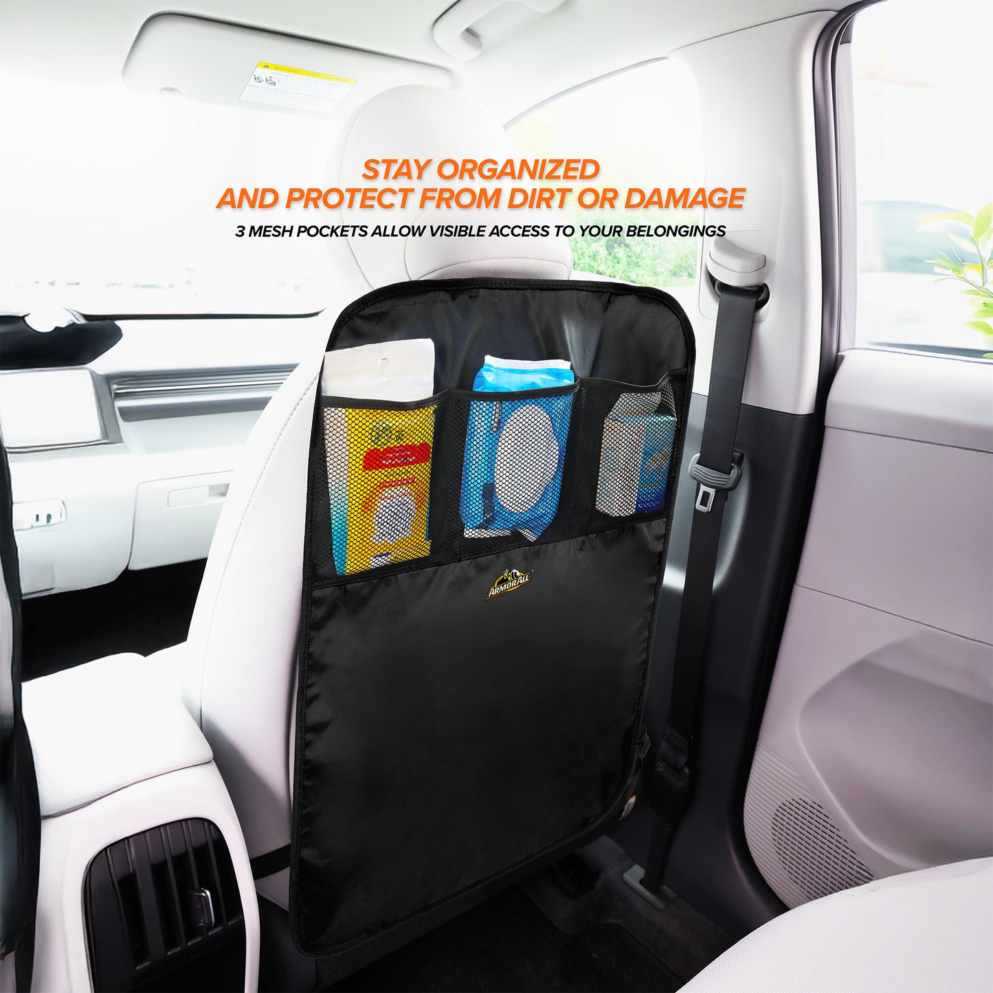 Car Backseat Kick Mat with Storage, Backseat Kick Protector for Kids with 3 Mesh Pockets, Protects from Kicks, Scratches, Scuffs