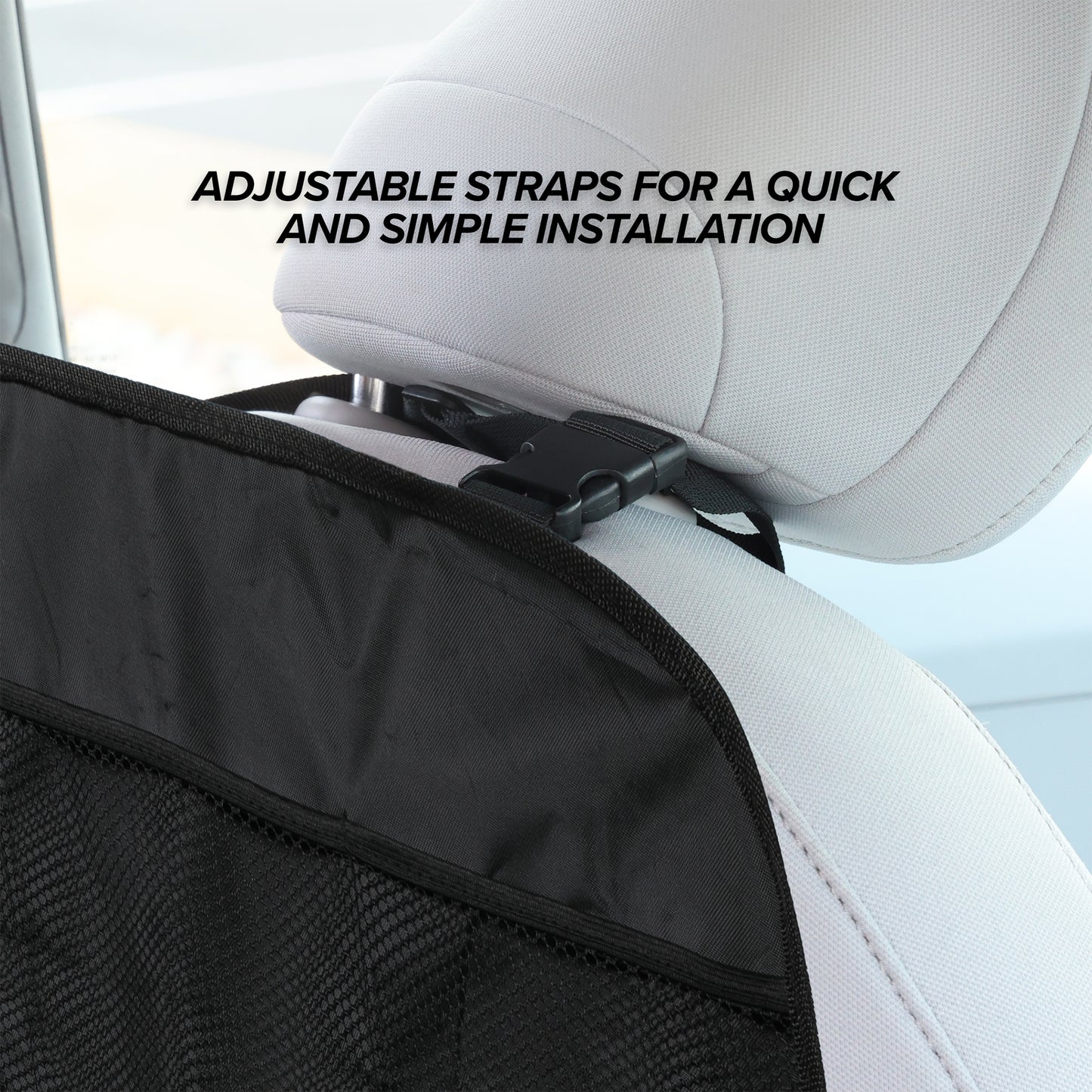 Car Backseat Kick Mat with Storage, Backseat Kick Protector for Kids with 3 Mesh Pockets, Protects from Kicks, Scratches, Scuffs