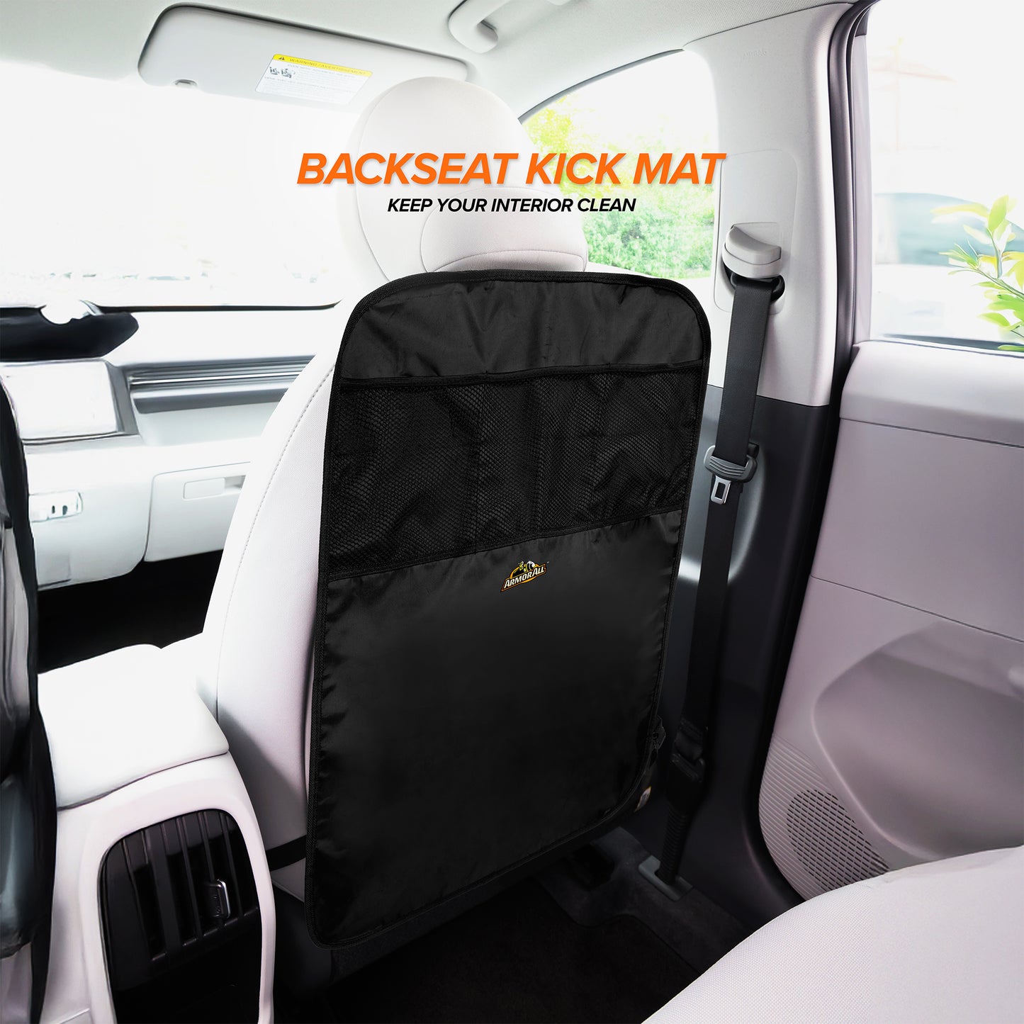 Car Backseat Kick Mat with Storage, Backseat Kick Protector for Kids with 3 Mesh Pockets, Protects from Kicks, Scratches, Scuffs