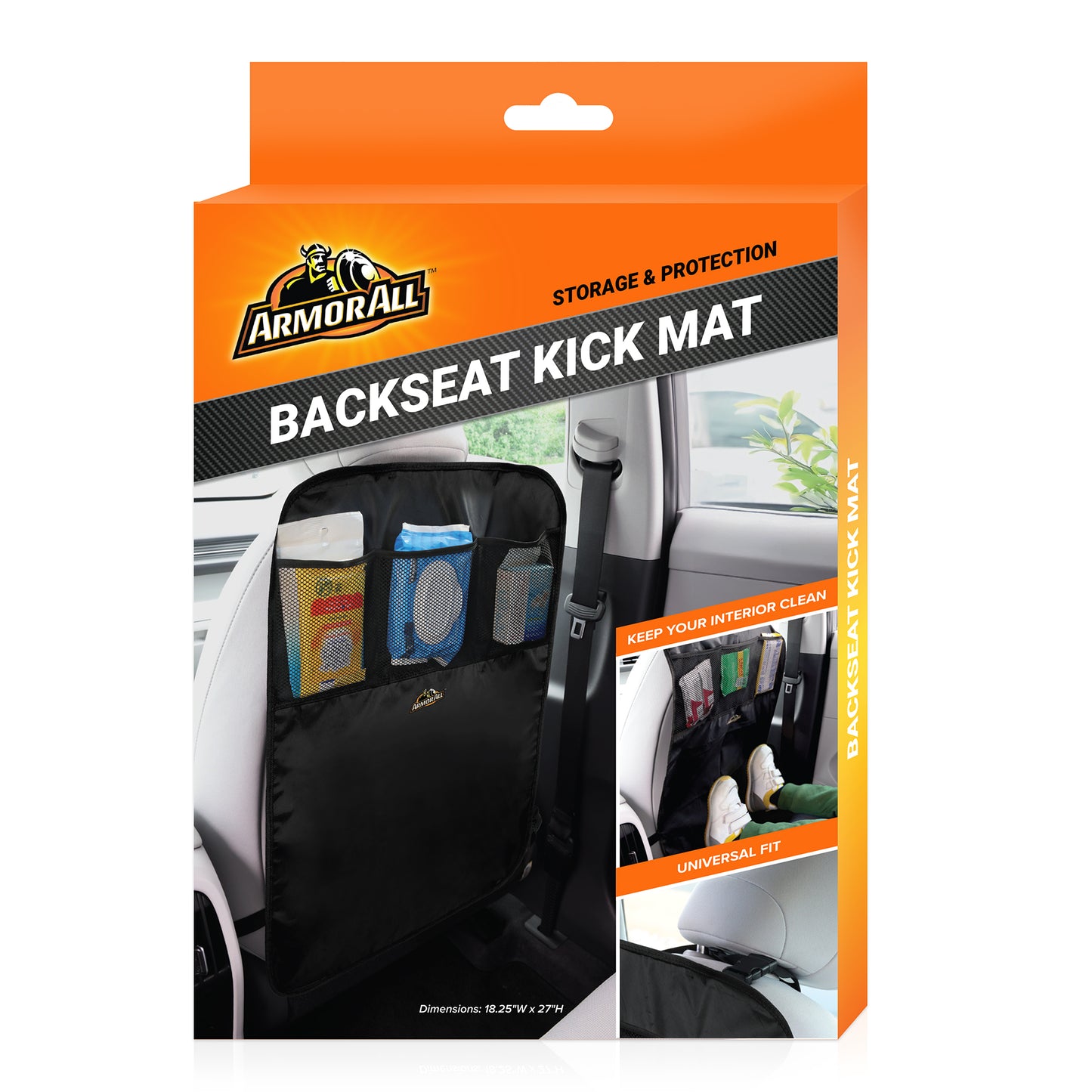 Car Backseat Kick Mat with Storage, Backseat Kick Protector for Kids with 3 Mesh Pockets, Protects from Kicks, Scratches, Scuffs