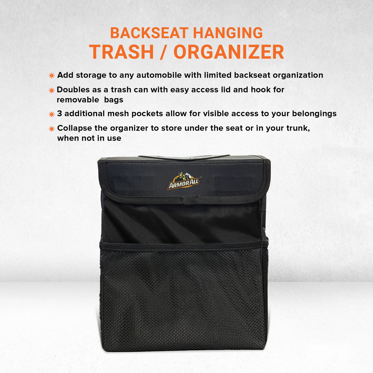 Car Trash Can & Organizer, 2.63 Gallon Waterproof Covered Garbage Bin
