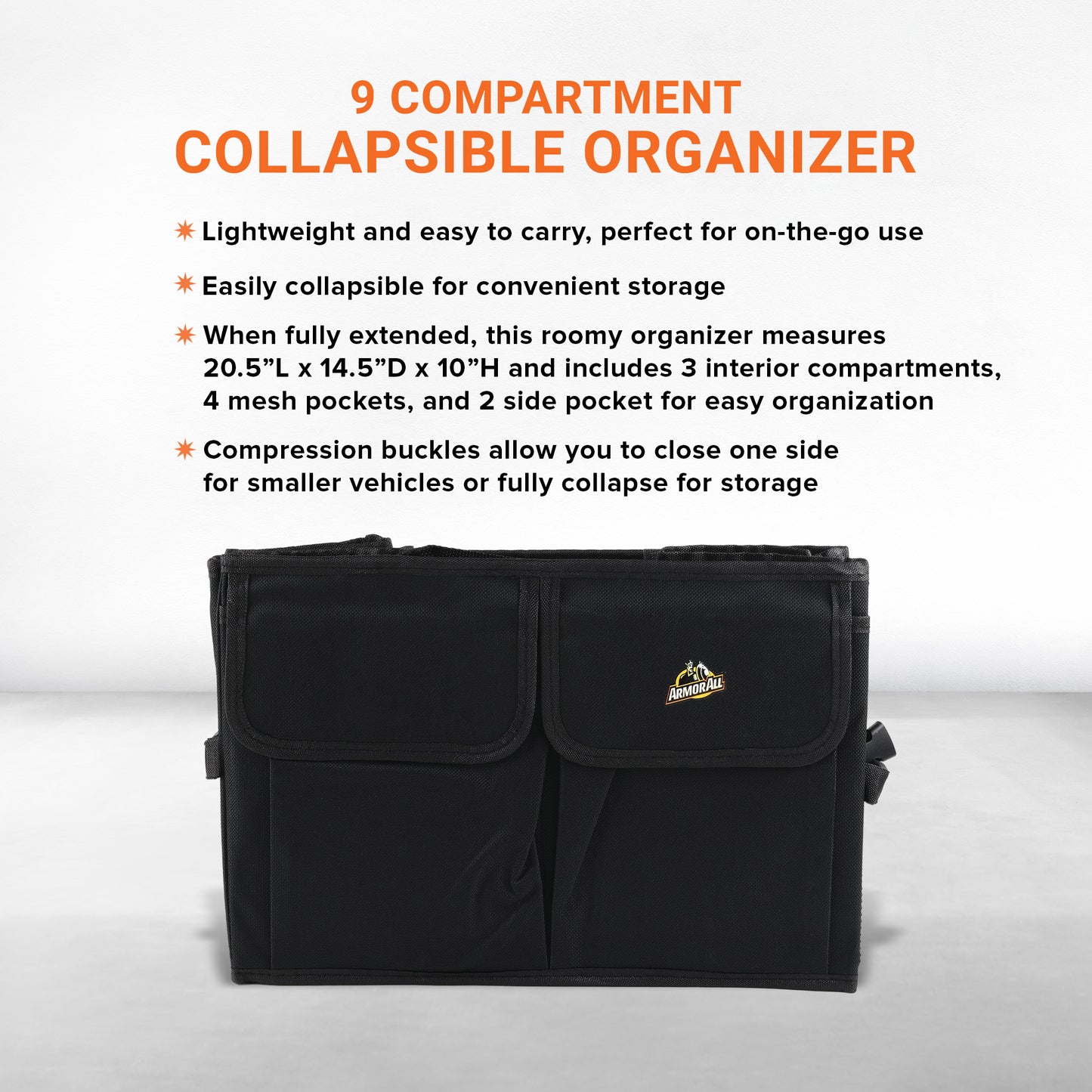 Extra-Large 9 Compartment Collapsable Lightweight Waterproof Trunk Organizer for SUV & Car