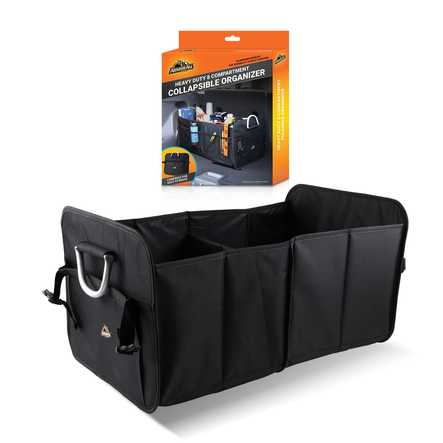 XL Heavy-Duty 8 Compartment Collapsable Waterproof Trunk Organizer for SUV & Car Storage