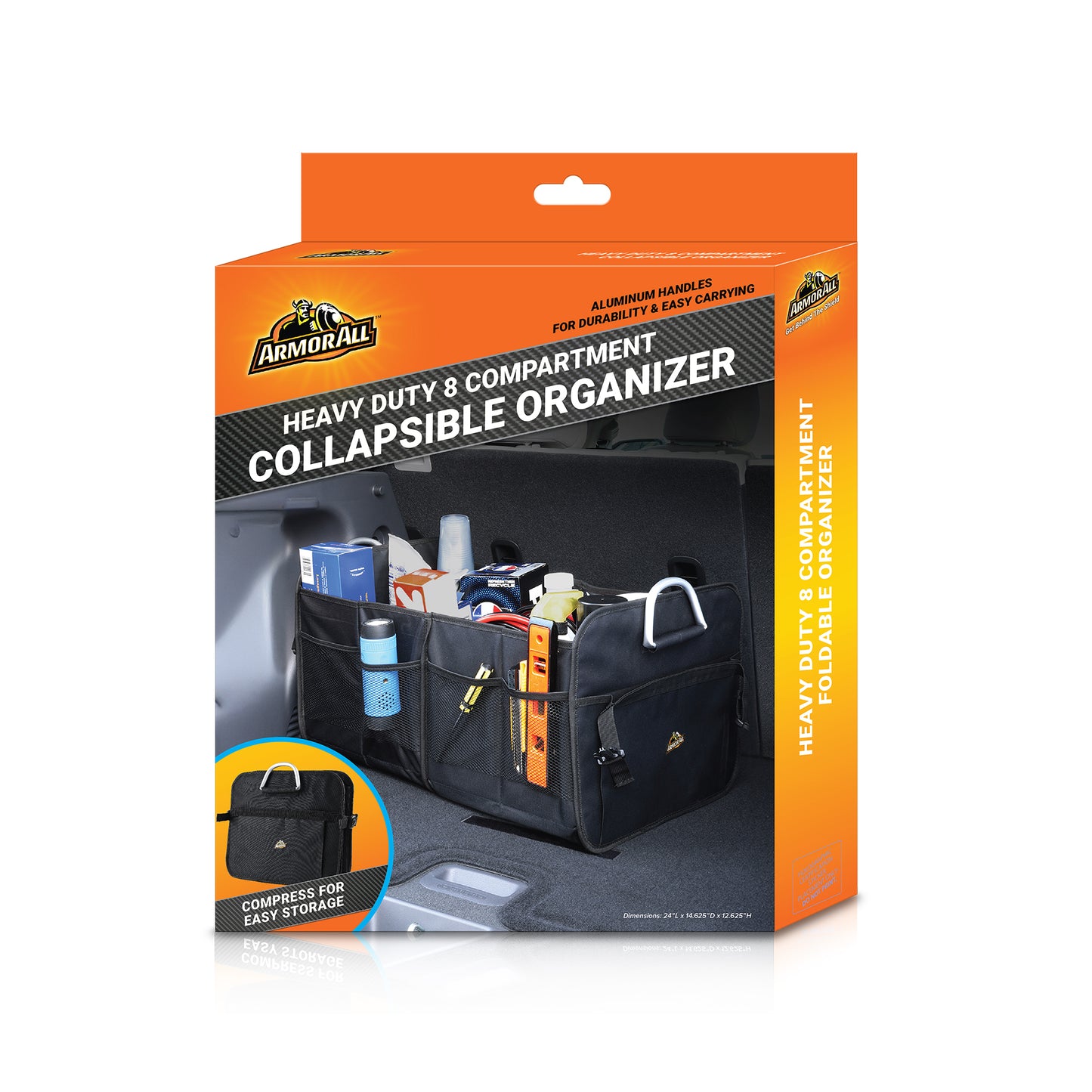 XL Heavy-Duty 8 Compartment Collapsable Waterproof Trunk Organizer for SUV & Car Storage