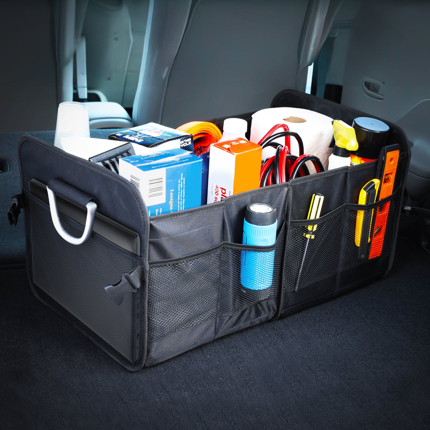 XL Heavy-Duty 8 Compartment Collapsable Waterproof Trunk Organizer for SUV & Car Storage