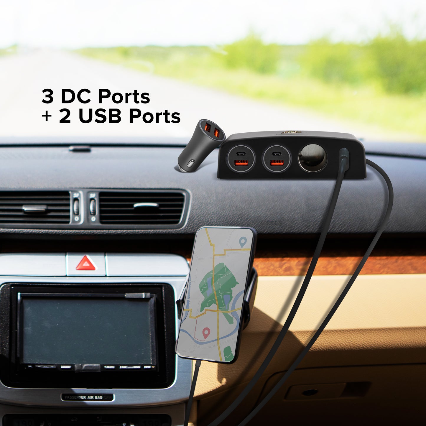 DC Power Station, Charge Up To 5 Devices, 3 12V Ports/Two USB-A Ports