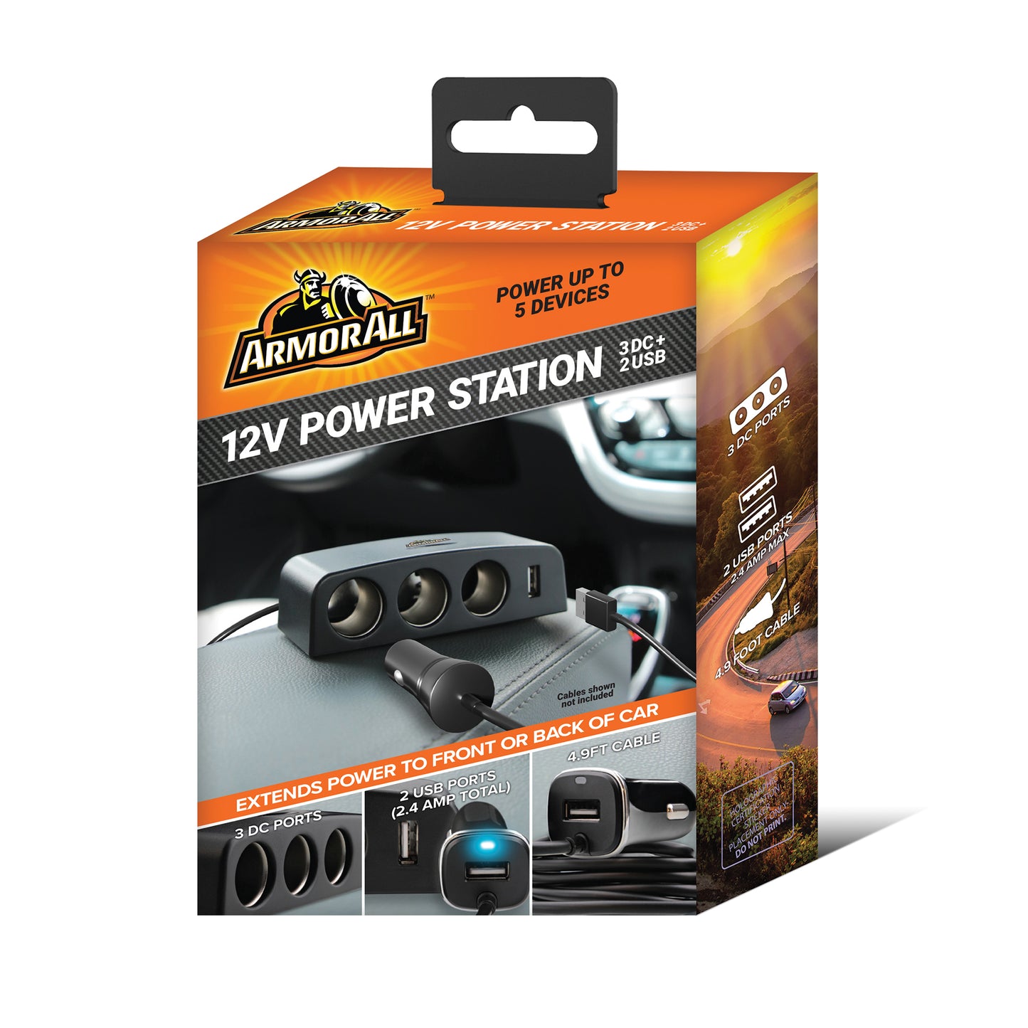 DC Power Station, Charge Up To 5 Devices, 3 12V Ports/Two USB-A Ports