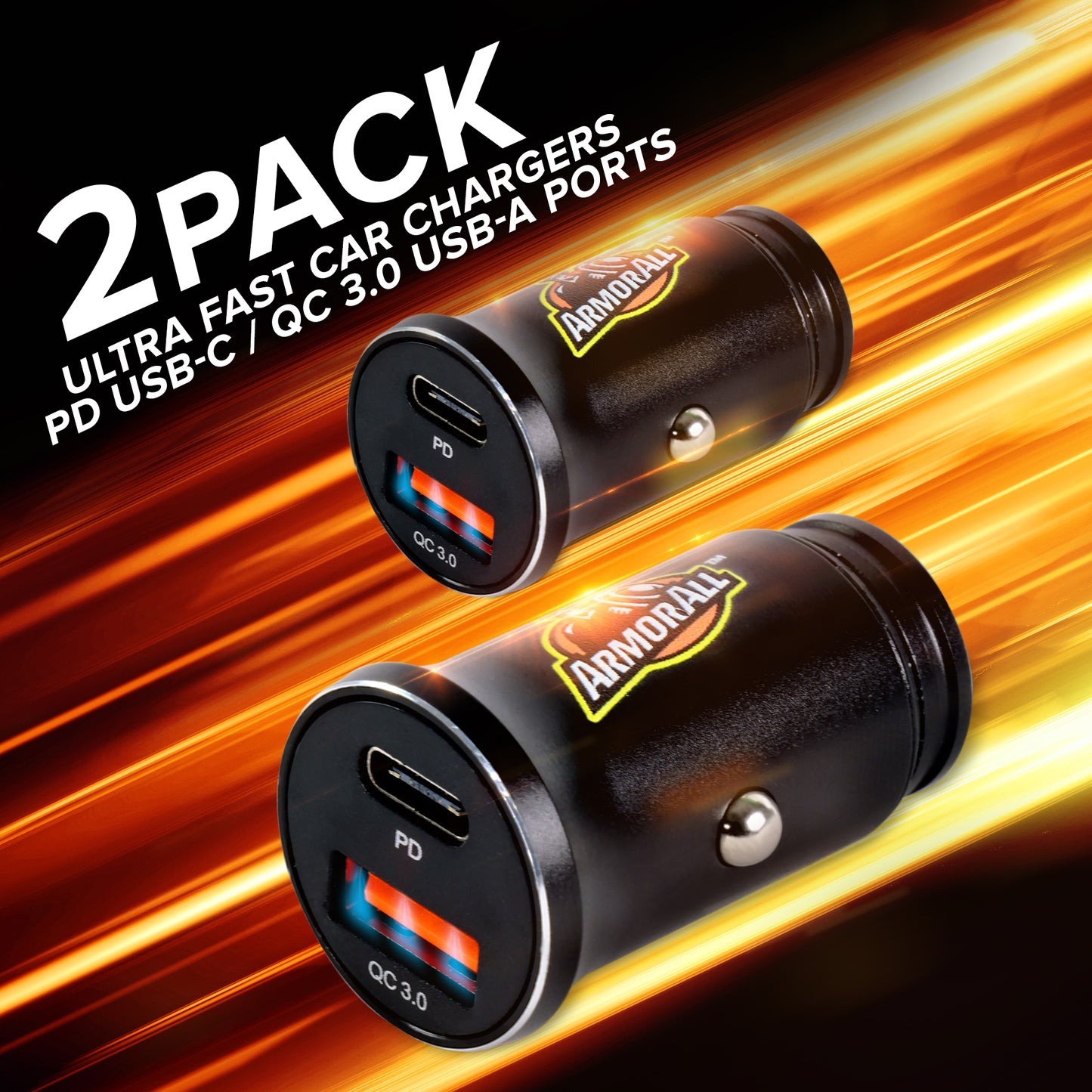 2 Pack Ultra-Fast 54W PD 18W QC Car Charger, Type C and USB A