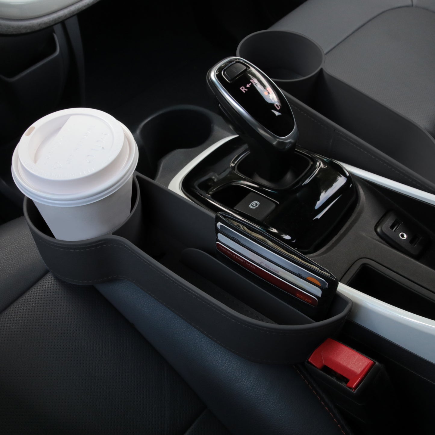 Black Car Seat Organizer, Seat Gap Pocket with Cup Holder, Holds Cups, Smartphones