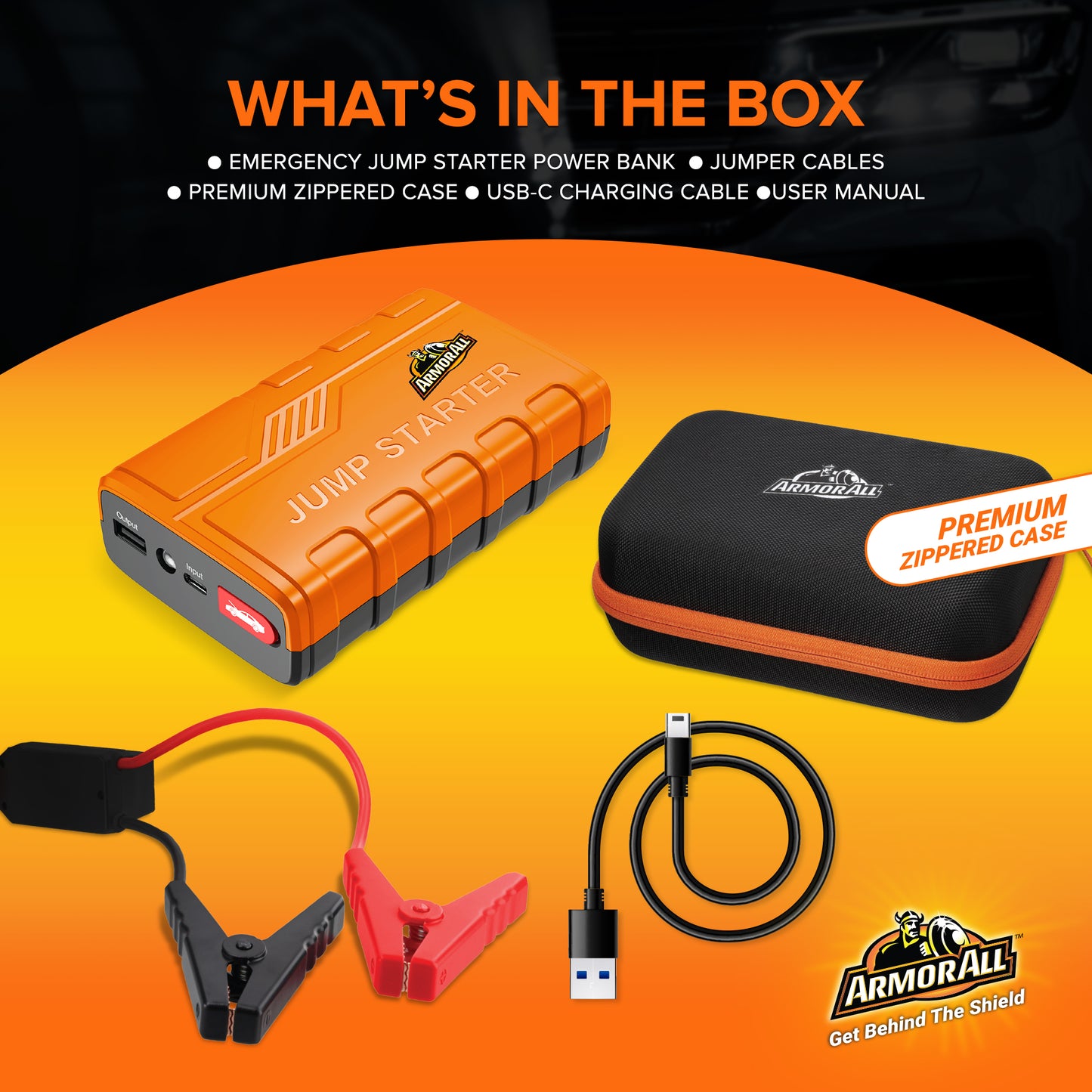 Emergency Jump Starter Power Bank Kit, 800A Peak Amps, Ultra-Bright LED Flashlight