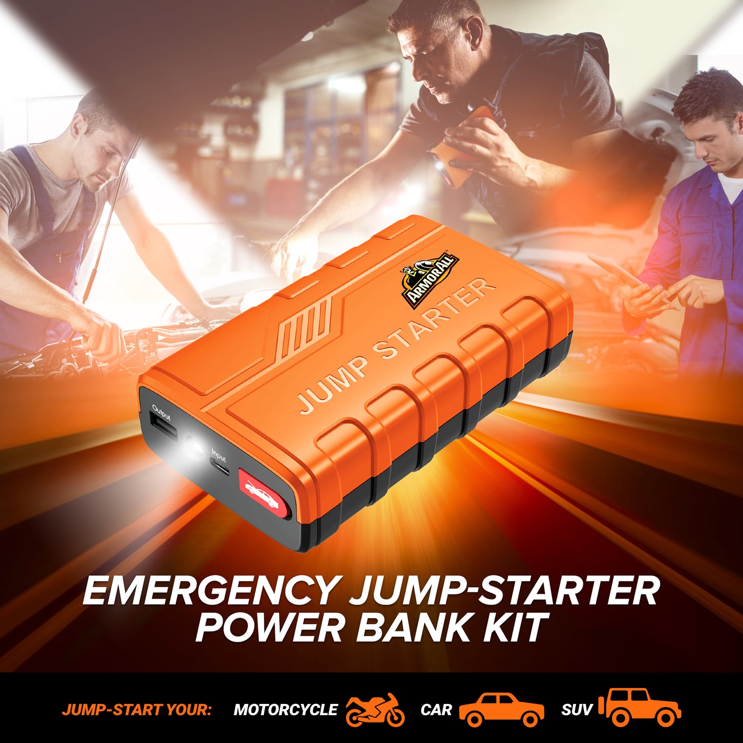 Emergency Jump Starter Power Bank Kit, 800A Peak Amps, Ultra-Bright LED Flashlight