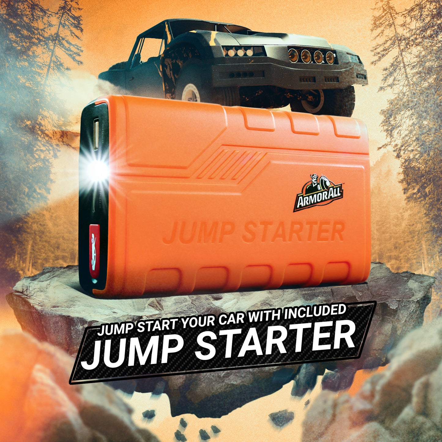 Emergency Jump Starter Power Bank Kit, 800A Peak Amps, Ultra-Bright LED Flashlight