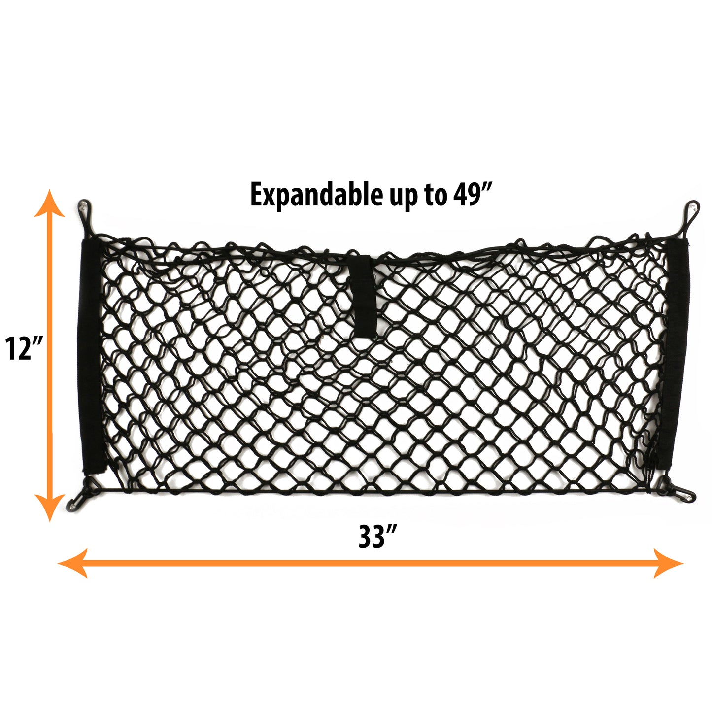 Cargo Net Organizer, 12” x 31” Inch Expandable up to 47” Inches, Super-Durable Nylon Material