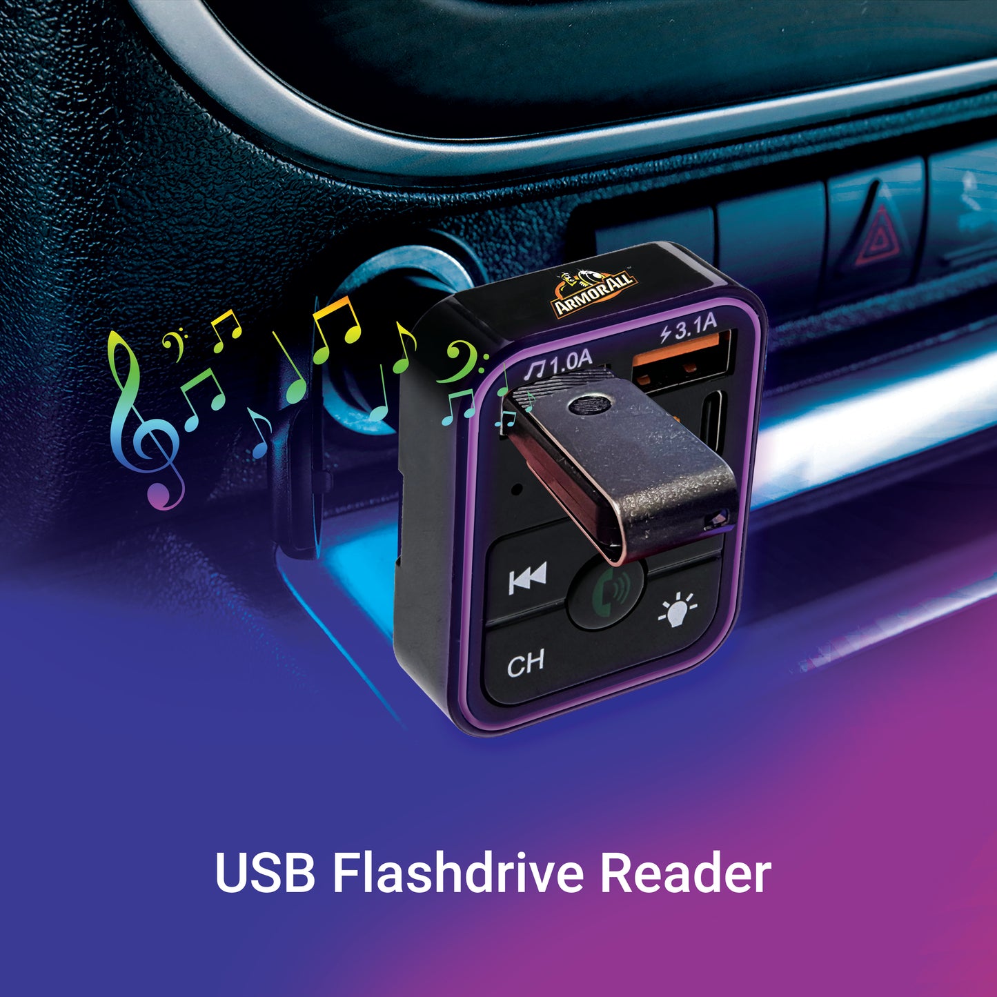 Bluetooth FM Transmitter and Car Charger, 3.4Amp Type-C and Dual USBA Ports