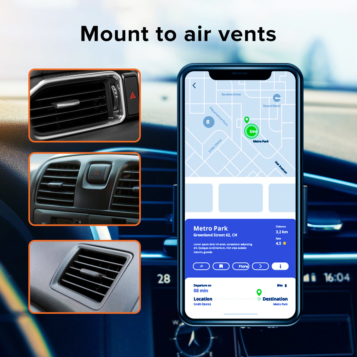 2-Pack Universal Smartphone Mount with Dashboard, Windshield and Air Vent Mounting System