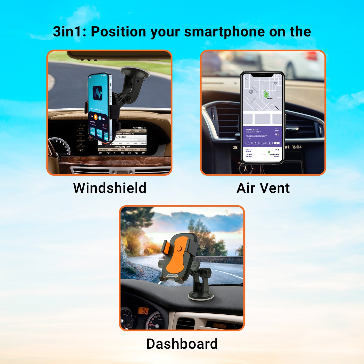 2-Pack Universal Smartphone Mount with Dashboard, Windshield and Air Vent Mounting System