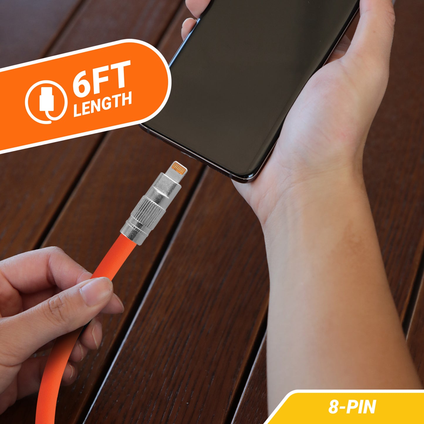 6FT Rugged USBA to 8PIN Cable, Mobile Device Charging