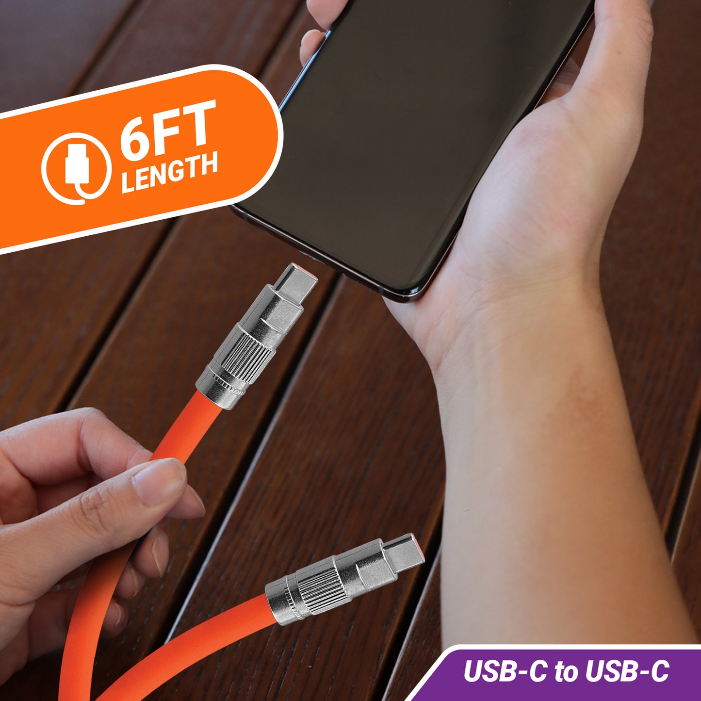 2 Pack 6ft Rugged USB-C to USB-C + USB-A to USB-C Cable, Tangle-Free with Storage Case