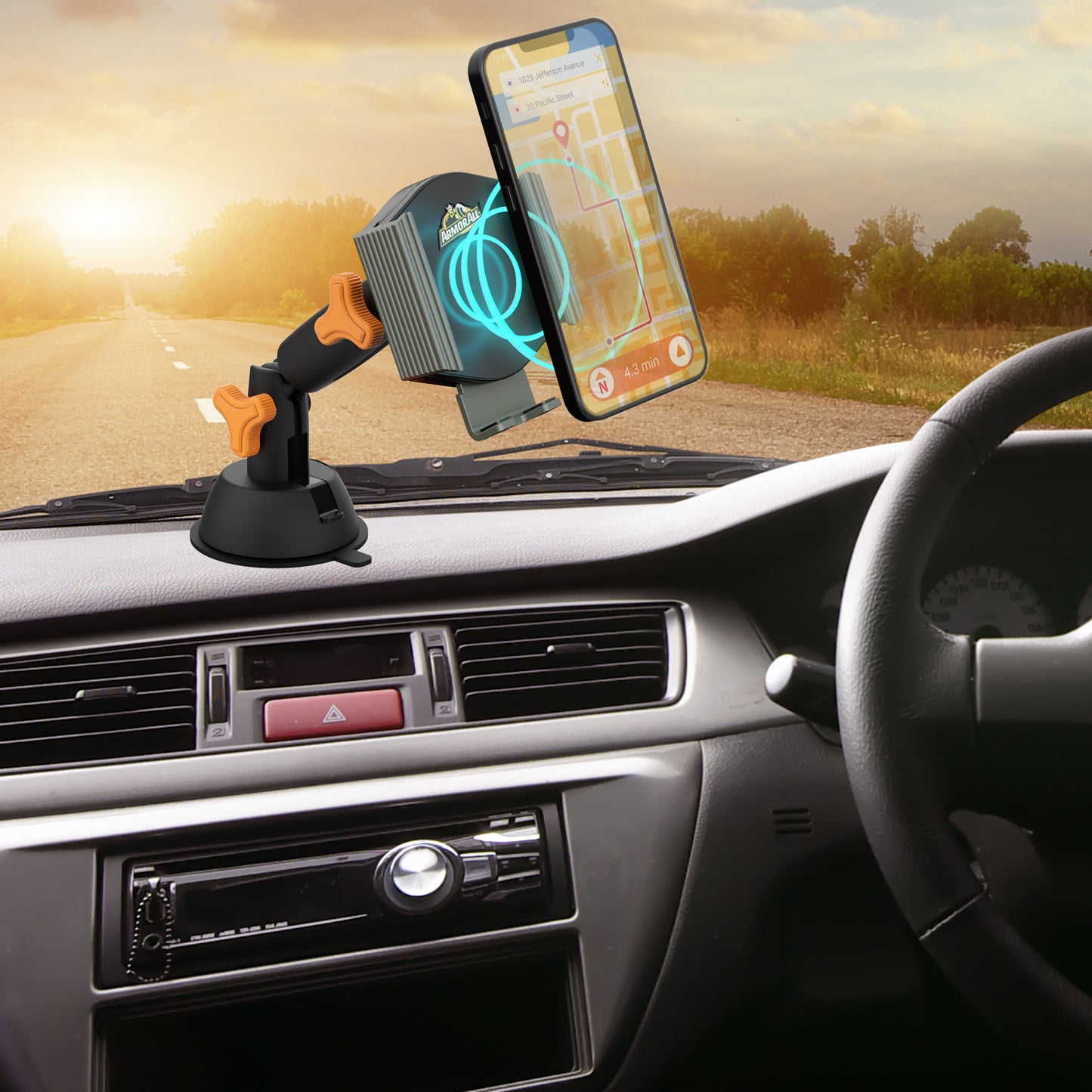 10W Wireless Charging Black Phone Mount With Suction Cup