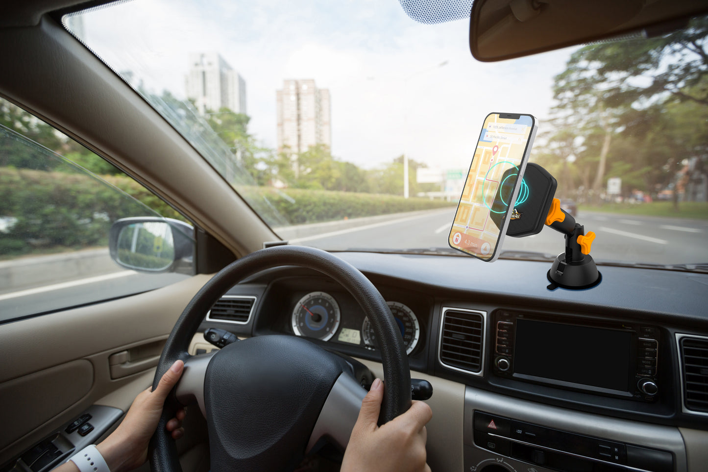 10W Wireless Magnetic Charging Suction Phone Mount, Turns 360 Degrees, USB Cable Included