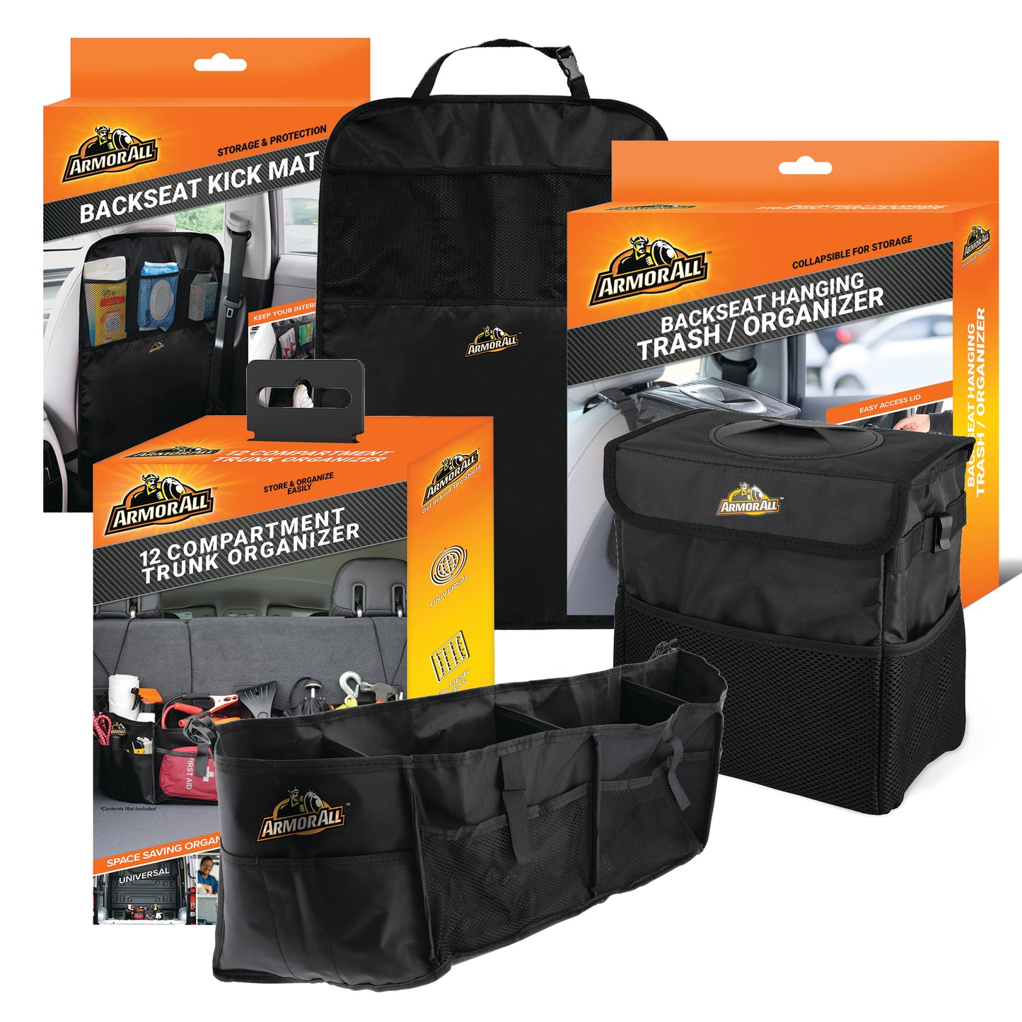 3 Piece Car Organizer and Storage Bundle Truck Organizer, Back Seat Mat, and Garbage Bin