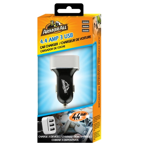 3-Port 4.4 Amp Car Charger with Built-In LED Indicator