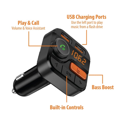 Wireless Bluetooth FM Transmitter with Dual Port USB Charging, Voice Controls, Hands-Free Calling and Music Streaming