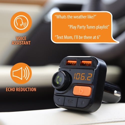 Wireless Bluetooth FM Transmitter with Dual Port USB Charging, Voice Controls, Hands-Free Calling and Music Streaming