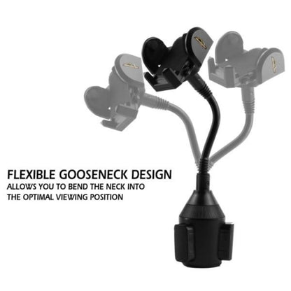 Car Cupholder Phone Mount Adjustable Gooseneck and Car Charger with 2 USB Ports Bundle