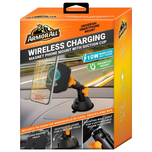 10W Wireless Magnetic Charging Suction Phone Mount, Turns 360 Degrees, USB Cable Included