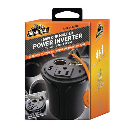 150W Cup Holder Multi-Device Power Inverter, 4 Ports in 1