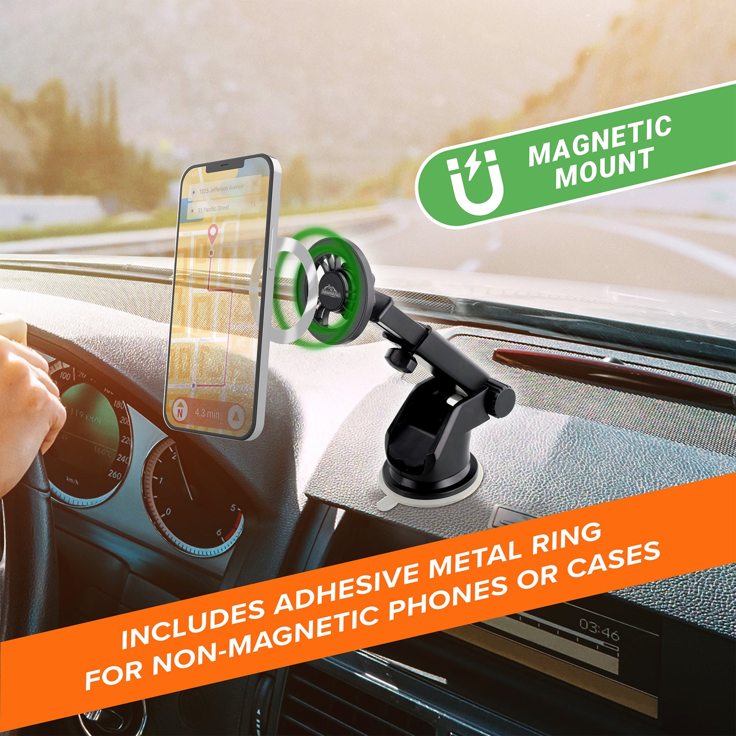 Magnetic Phone Mount for Car, Dashboard & Windshield Phone Holder with Industrial Suction Cup