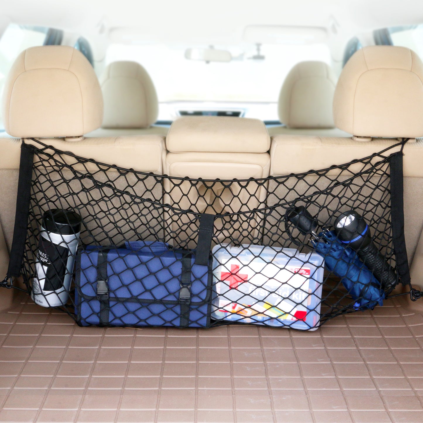 Cargo Net Organizer, 12” x 31” Inch Expandable up to 47” Inches, Super-Durable Nylon Material