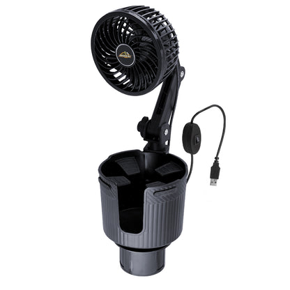 2-in-1 XL Car Fan Cupholder and Mini 2-Speed Cooling Fan, USB A Powered