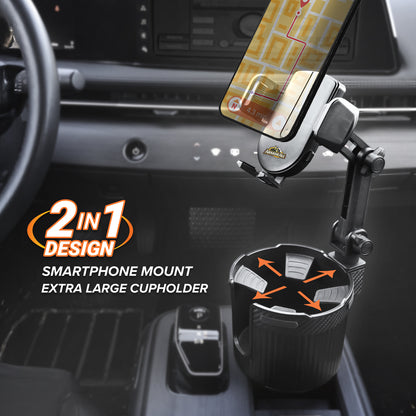 2-in-1 Cup Holder Cell Phone Holder, Dual Cellphone Car Mount and Cupholder