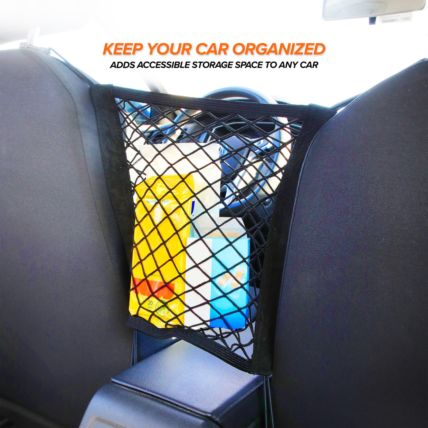 Front Seat Cargo Net Organizer, Super-Durable Expandable Nylon Material