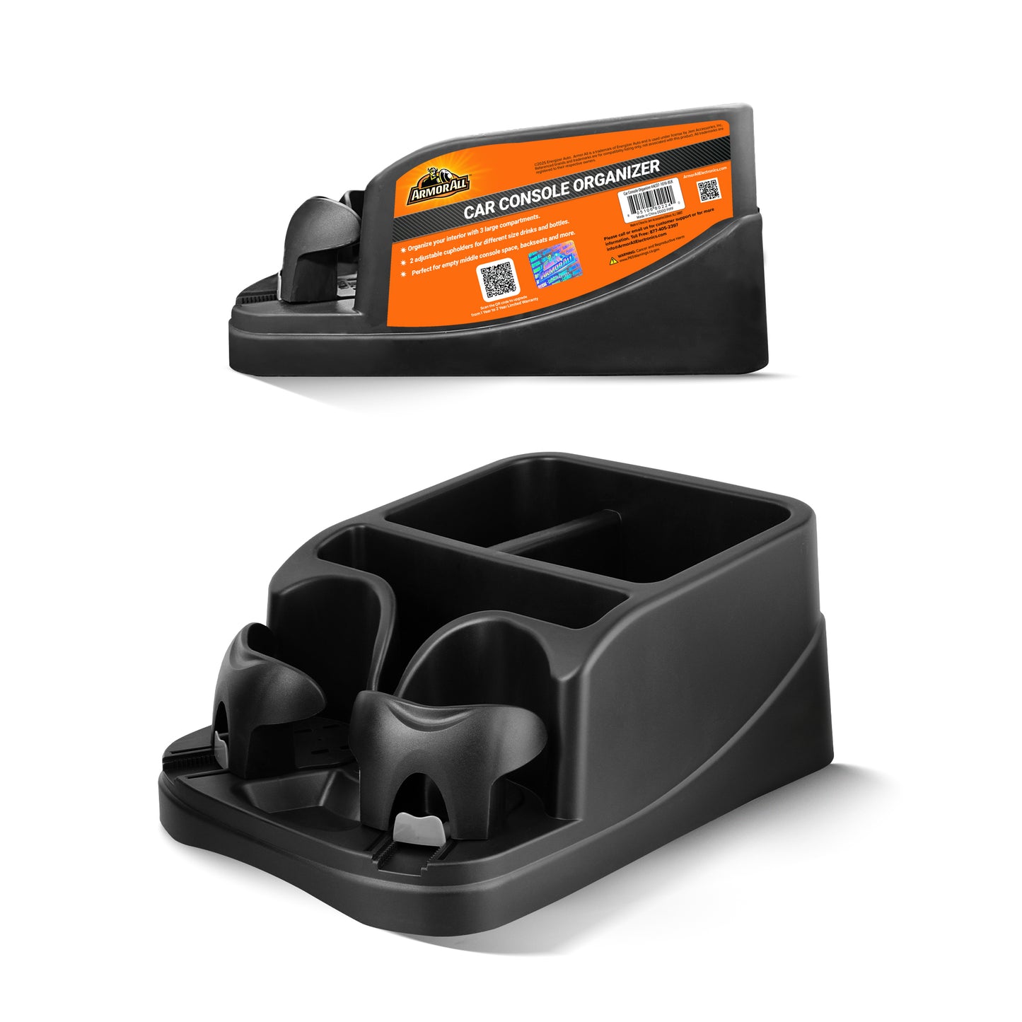 Car Console Organizer, Car Seat Organizer with 2 Adjustable Cup Holders, 3 Large Storage Compartments