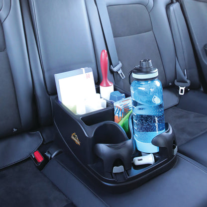 Car Console Organizer, Car Seat Organizer with 2 Adjustable Cup Holders, 3 Large Storage Compartments